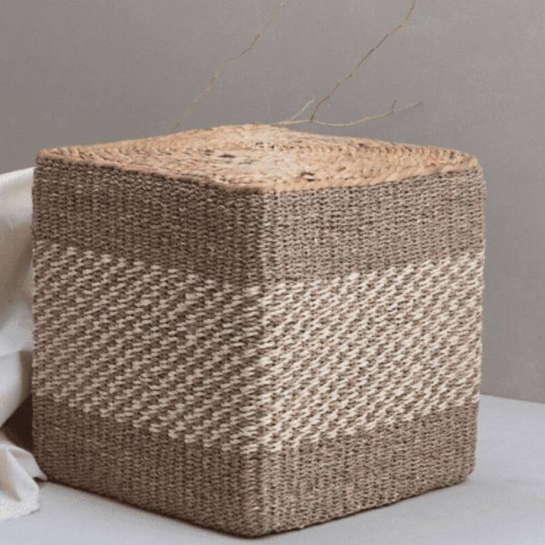 Square Seagrass Palm Leave Water Hyacinth Pouf
