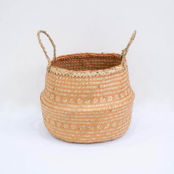 Eco-friendly Natural Seagrass Belly Basket - Tribal Orange & Natural