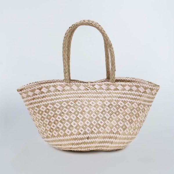 Handwoven Wholesale Supplier Seagrass Beach Bag - Tribal Pink & Natural Handicraft Company