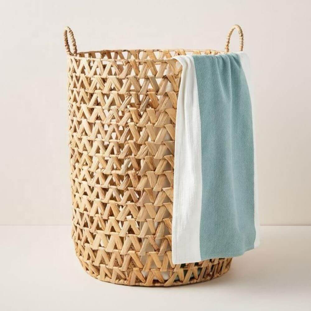 Water Hyacinth Storage Basket With Handles Zigzag Open Weave