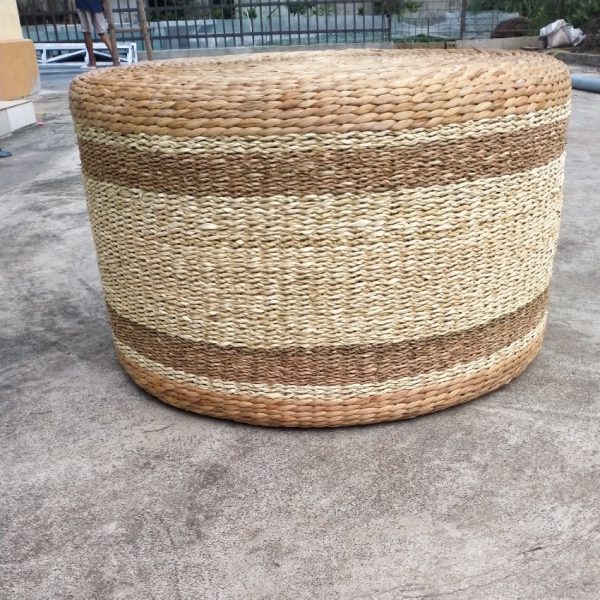 Seagrass palm leaf water hyacinth handwoven table pouf