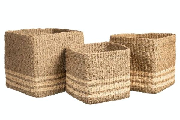 natural materials seagrass palm leaves woven square baskets set of 3