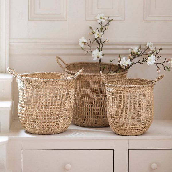 open weave wicker seagrass baskets with handles decorative baskets