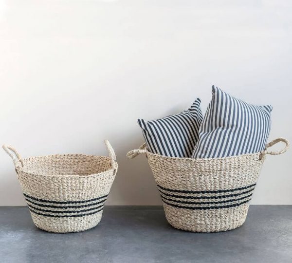 textiles storage seagrass palm leaf basket set of 2 with handles