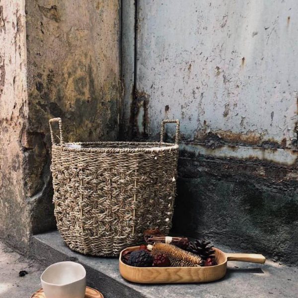 seagrass storage basket with handles metal frame handwoven natural fiber