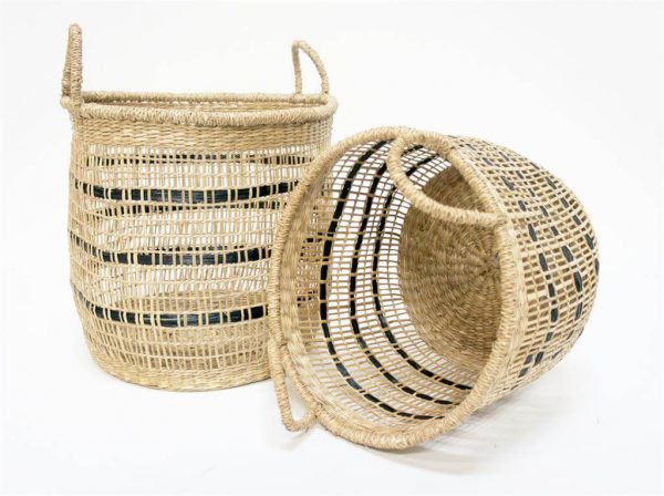 set of 2 seagrass open weave baskets