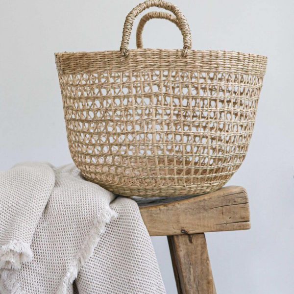Open Weave Seagrass Basket with Handles for home and office