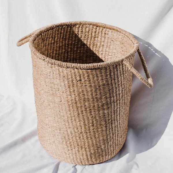 Round Woven Wicker Storage Basket with Handles- Bohemian Seagrass Home Decor