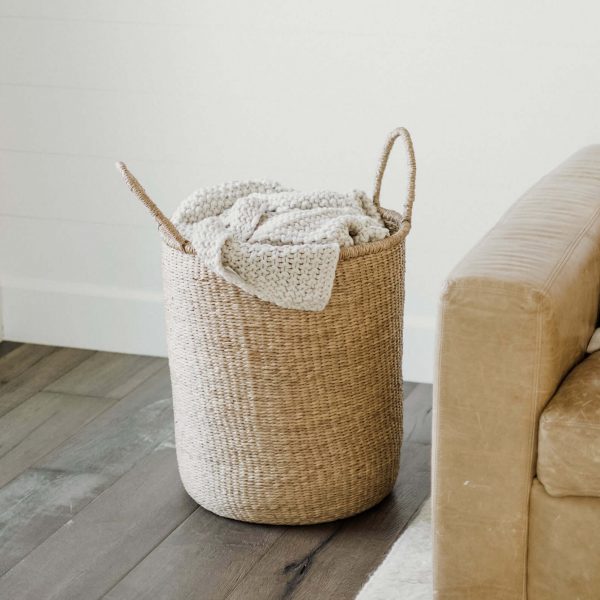 wholesale baskets with handles Round Woven Wicker Storage Basket with Handles- Bohemian Seagrass Home Decor, Storage