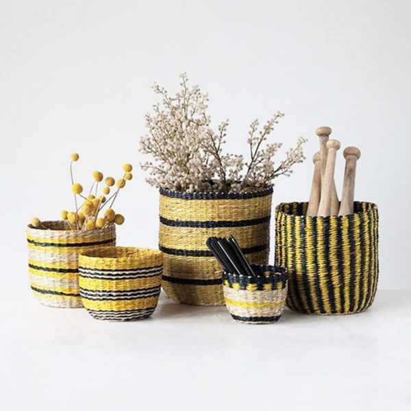 yellow black seagrass planters set of 5