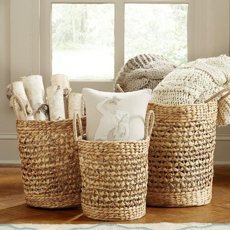 wholesale baskets with handles natural eco-friendly water hyacinth woven baskets set of 3