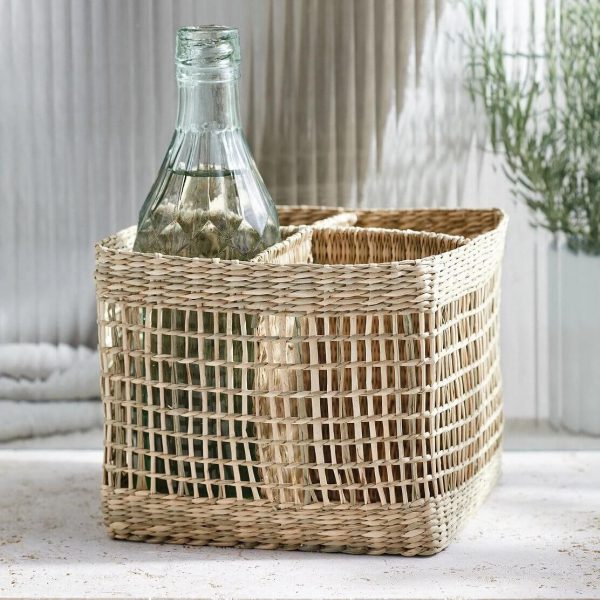 seagrass square utensil holder open weave 4 compartments Seagrass Cutlery Holder Seagrass Utensil Caddy utensil container