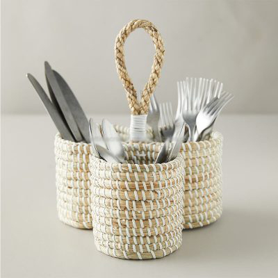 seagrass utensil holder 4 compartment with handle