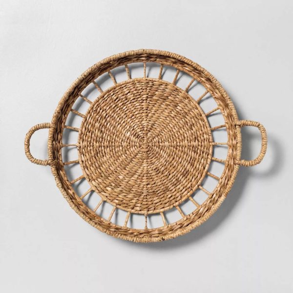Round water hyacinth wall basket decoration with handles