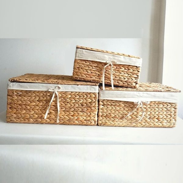 These handwoven Lidded Baskets with Lined are made from 100% water hyacinth, useful for a neat space, and remain the rustic style.