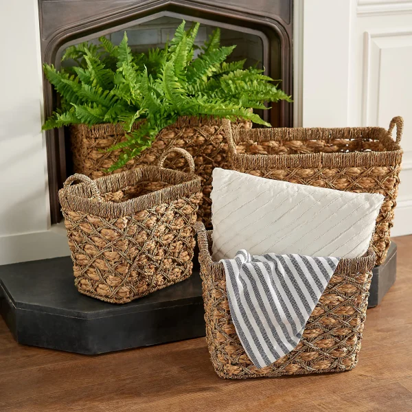 wholesale woven baskets seagrass and water hyacinth storage baskets with metal frame and handles Wholesale Set of 4 Hyacinth Nesting Baskets gives the appropriate decoration for any space because it is simple yet elegant.