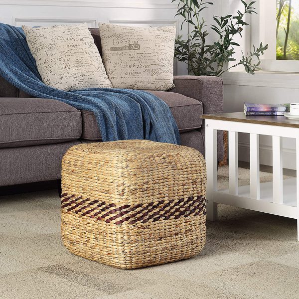 water hyacinth square rectangle straw natural pouf