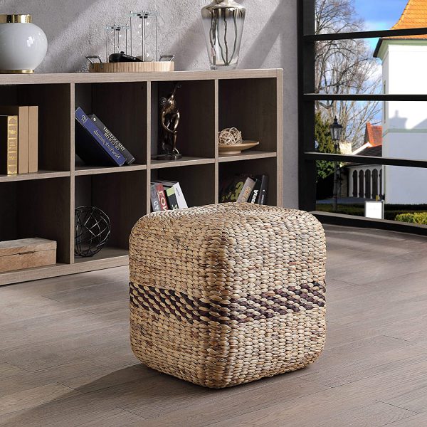 water hyacinth square rectangle straw natural pouf