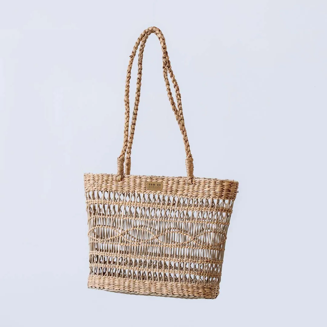 seagrass open weave handbag with long handles