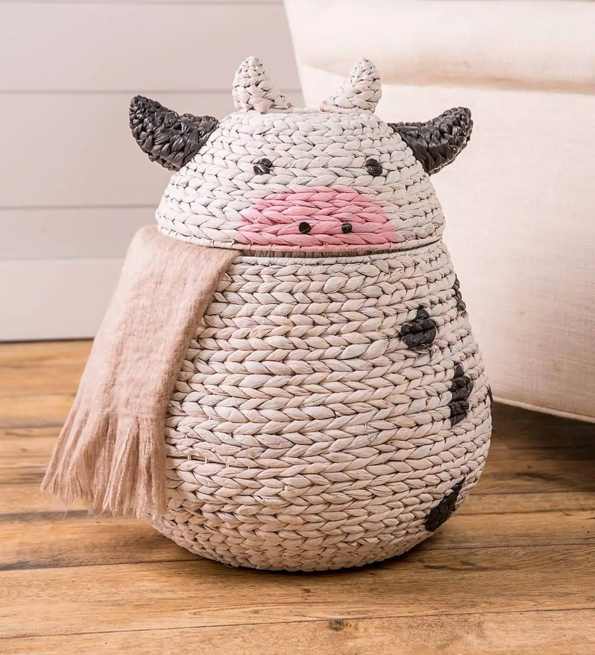 The cuteness, adorable, funny, and lovely of Dairy Cow Hyacinth Basket will make your baby use them to store their toys.