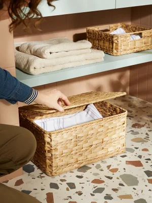 water hyacinth lidded baskets