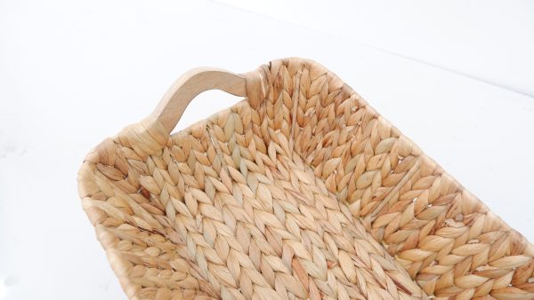 water hyacinth basket with wooden handles