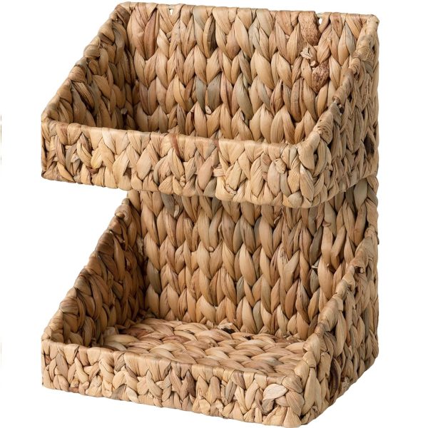 2-tier Water Hyacinth Storage Baskets, Handwoven Wicker Basket for Organizing, Fruit Basket for Kitchen, Counter, Bathroom, Pantry