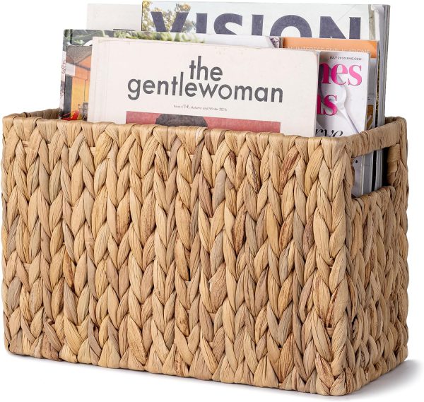 Hand-Woven Magazine Holder, Magazine Wicker Basket for Bathroom, Office, Rattan Magazine Holder, Natural Water Hyacinth