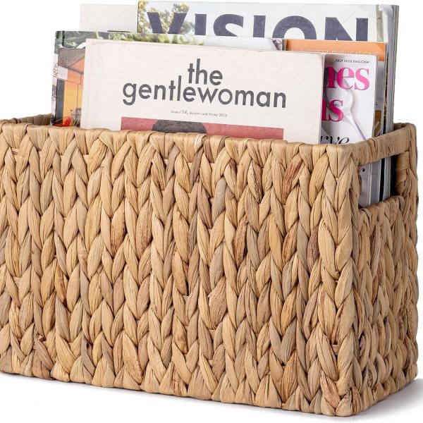 Hand-Woven Magazine Holder, Magazine Wicker Basket for Bathroom, Office, Rattan Magazine Holder, Natural Water Hyacinth
