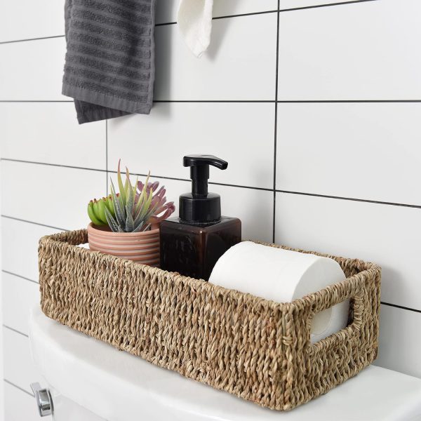 Seagrass Baskets with Built-in Handles, Bathroom Decor Box for Toilet Tank Top