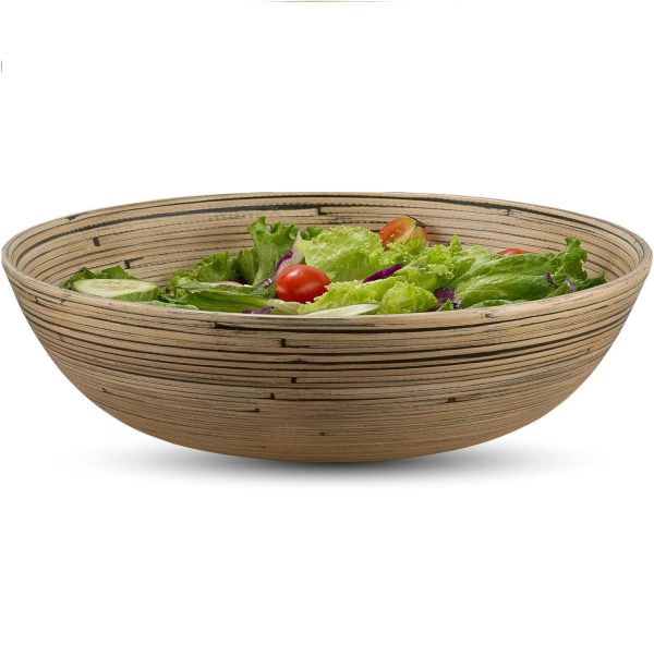 Bamboo Salad Bowl 12 Inch Extra Large Serving Bowl, Lightweight Popcorn Bowl or Chip Bowl for Party Snacks, Handcrafted Salad Bowls Large Serving - Black Color