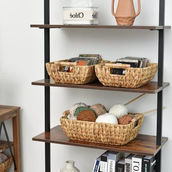 Storage Baskets with Wooden Handles, Water Hyacinth Wicker Baskets for Organizing
