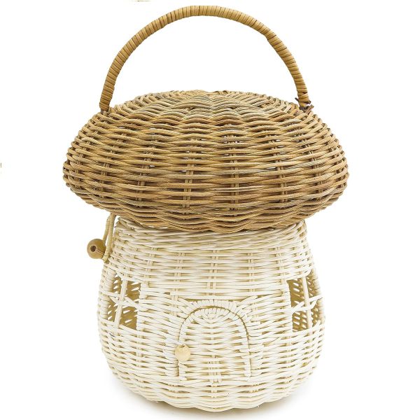 Mushroom Rattan Storage Basket with Lid - Mouse in a Box House- Small Doll house- Decorative Hand Woven Shelf Organizer Cute Handmade Handcrafted Gift Decoration Artwork Wicker