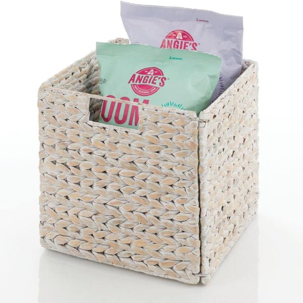 Natural Woven Hyacinth Cube Organizer Basket with Handles, Storage for Bathroom, Laundry Room Shelf or Nursery