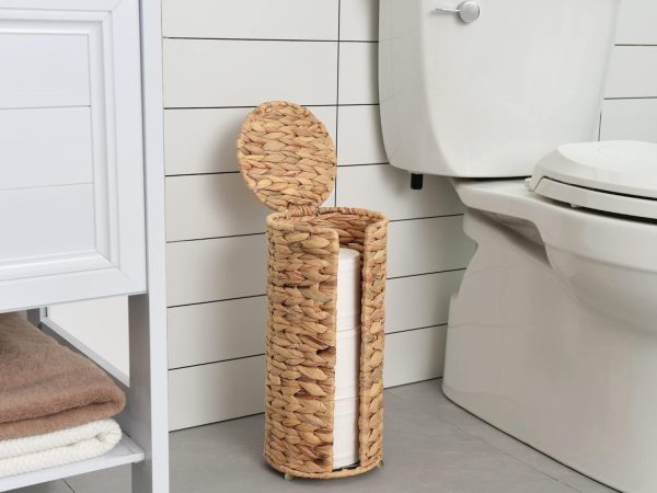 Water Hyacinth Free Standing Toilet Paper Holder Stand for Bathroom, 3 Rolls of Toilet Tissue Storage, Toilet Roll Holder Stand for Powder Room and Under Sink