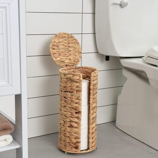 Water Hyacinth Free Standing Toilet Paper Holder Stand for Bathroom, 3 Rolls of Toilet Tissue Storage, Toilet Roll Holder Stand for Powder Room and Under Sink