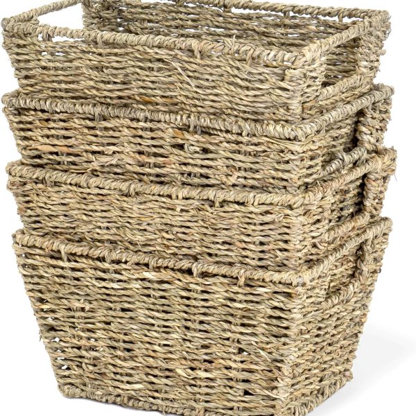 Seagrass Basket with Handles Set of 4, Storage Containers, Home Organizers