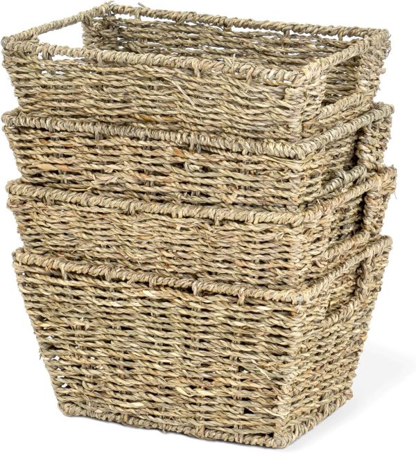 Seagrass Basket with Handles Set of 4, Storage Containers, Home Organizers