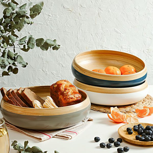 pun Bamboo Fruit Bowl, Bamboo Salad Bowl, Modern Large Serving Bowl, Decorative Bowl for Kitchen, Party, BBQs, Natural Handicrafted Bamboo Bowl