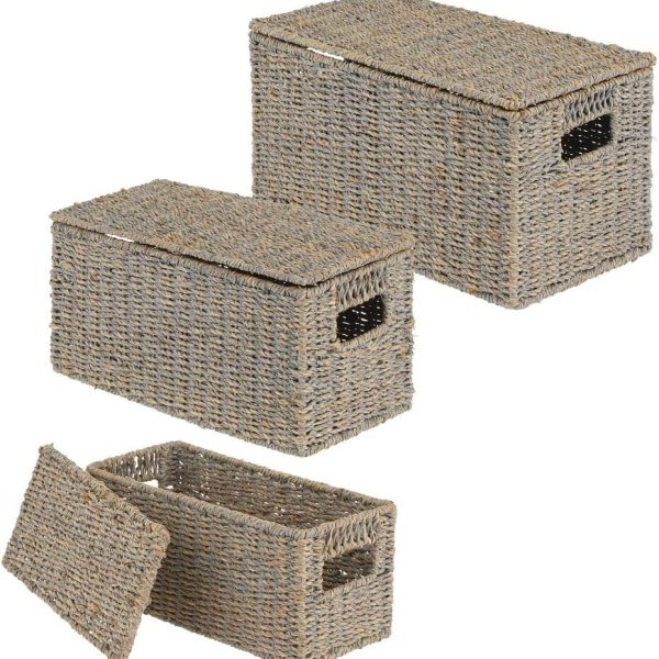Natural Woven Seagrass Closet Storage Organizer Basket Bin with Removeable Lids to use in Closet, Bedroom, Bathroom, Entryway, Offic
