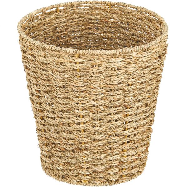 Seagrass Waste Basket Boho Double Woven Trash Can - Small Round Natural Wastebasket Garbage Bin for Bathroom Essentials - Natural Finish