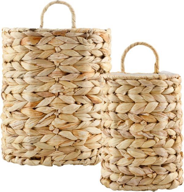 Woven Hyacinth Hanging Wall Mount Storage Organizer Basket - Rustic Hangable Mounted Market Baskets for Kitchen, Bathroom, Shelf - Holds Floral, Food, and Mail