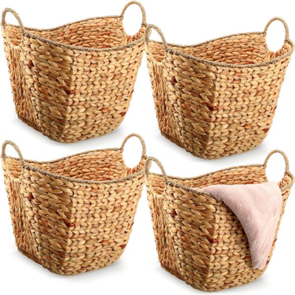 Seagrass Handmade Large Woven Storage Basket with Handles Natural Water Hyacinth Laundry Baskets Seagrass Laundry Hamper Wicker Blanket for Living Room Bathroom Dirty Clothes Toys Nursery