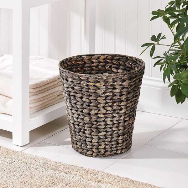 Water Hyacinth Waste Basket Boho Woven Trash Can - Small Round Natural Wastebasket Garbage Bin for Bathroom