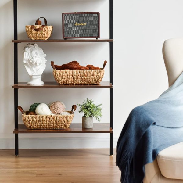 Wicker Baskets for Organizing, Toilet Paper Basket Organizer, Water Hyacinth Towel Storage Baskets with Faux Leather Handles for Shelves