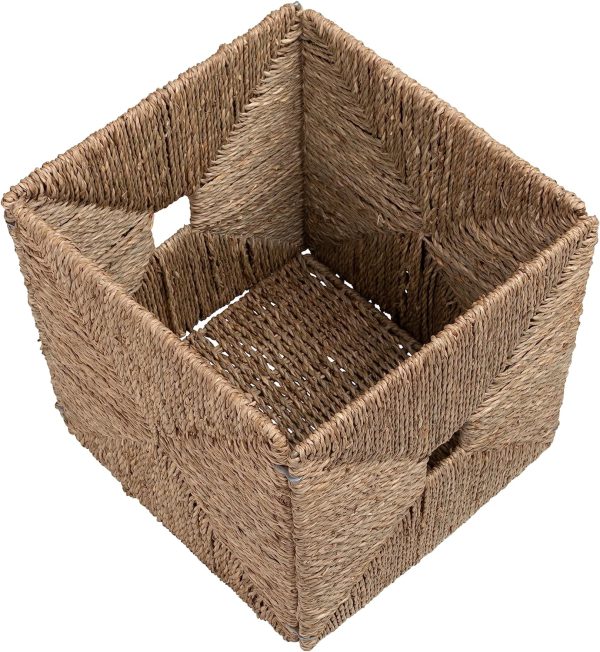Wicker Storage Basket - Set of 3 Woven Seagrass Baskets with Lid and Handle for Organizing, Large Rectangular Natural Nesting Storage Bins for Bedroom, Bathroom, Laundry Room